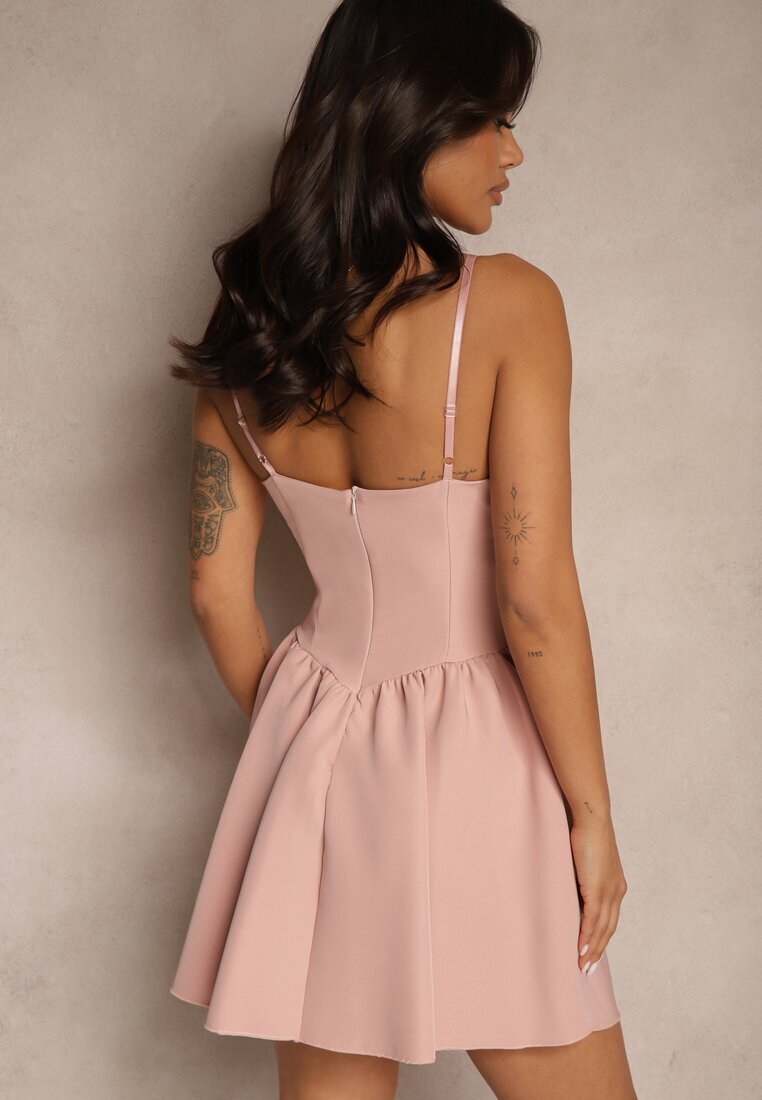 allyson Rochie Roz Evazată cu Top tip Corset cu Bretele Leannith
