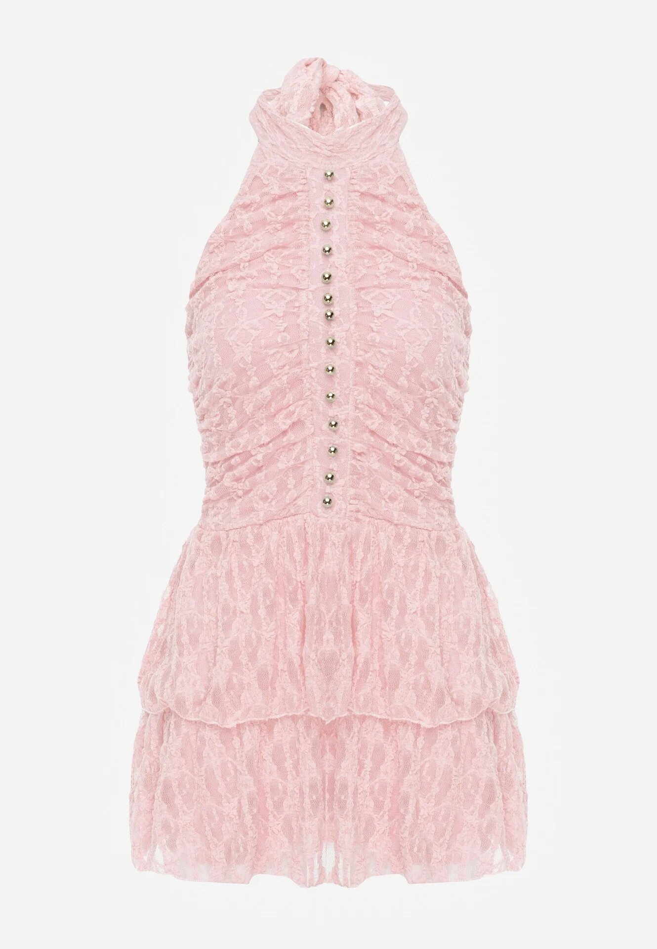 allyson Rochie Roz Halter cu dantelă decorată cu nasturi metalici Corrarea
