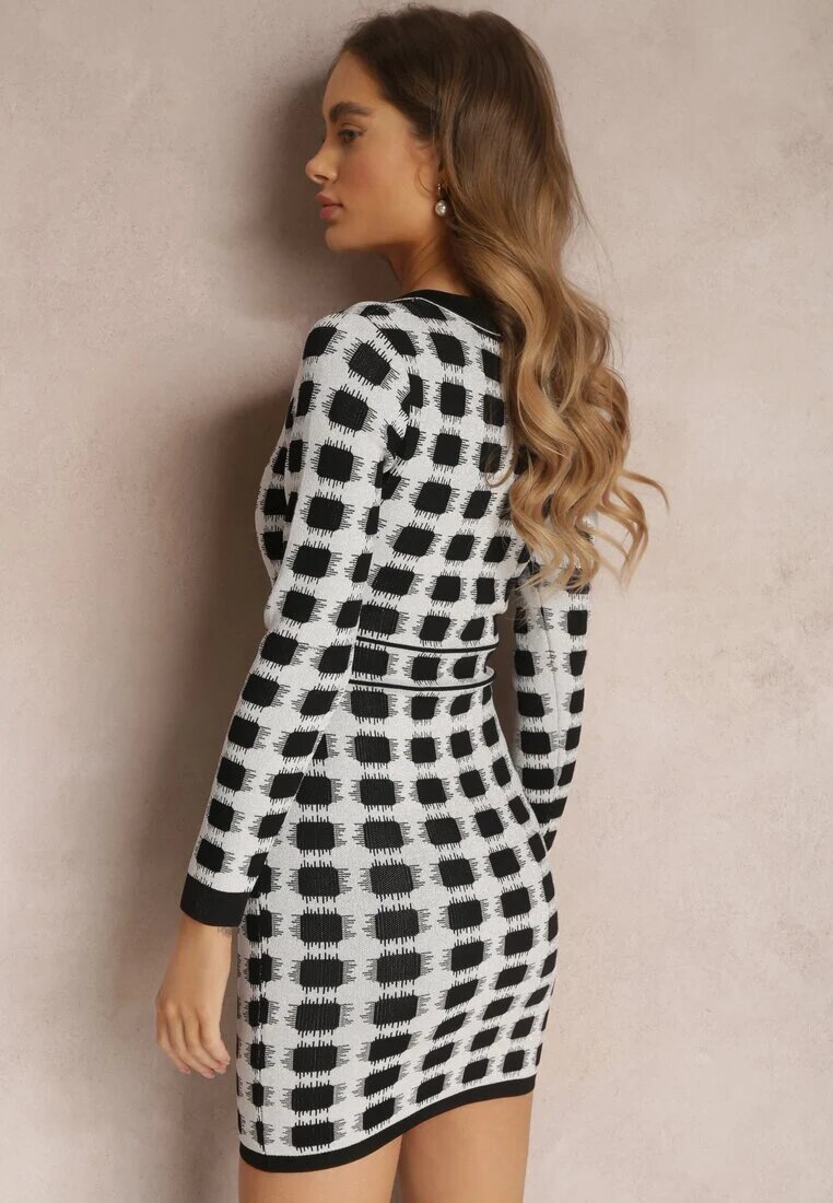 allyson Rochie tricotată gri deschis cu model geometric cu fir metalic Enoto