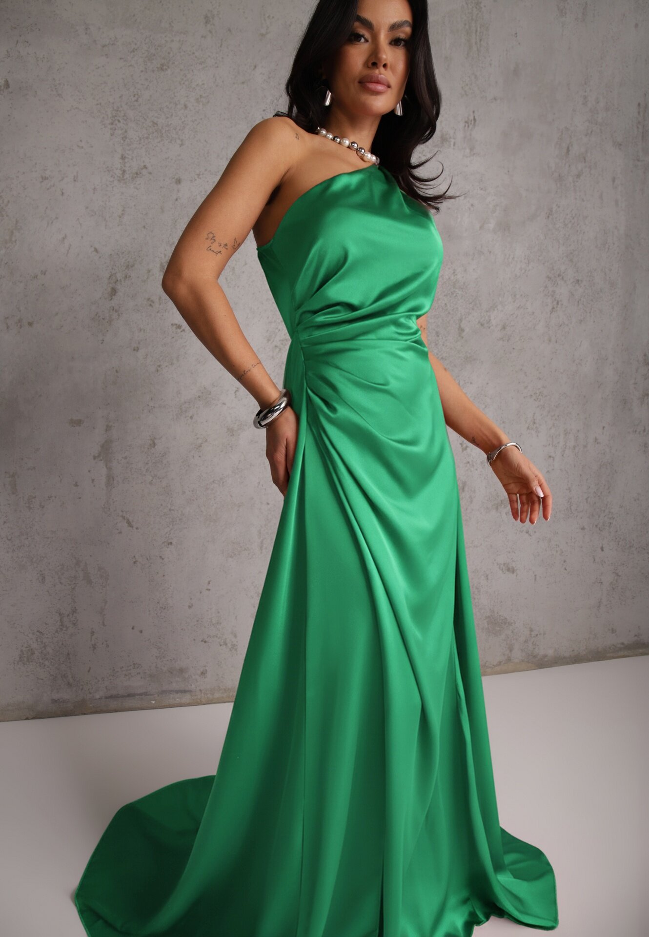 allyson Rochie Verde Elegantă cu un umăr cu croială asimetrică Leylane