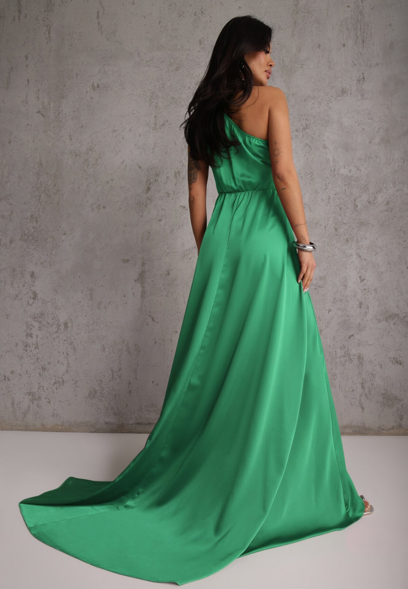 allyson Rochie Verde Elegantă cu un umăr cu croială asimetrică Leylane