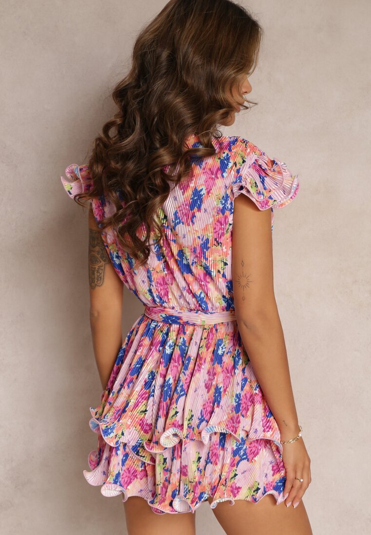 allyson Salopetă fucsia florală cu pantaloni scurți și curea din material textil Iljana