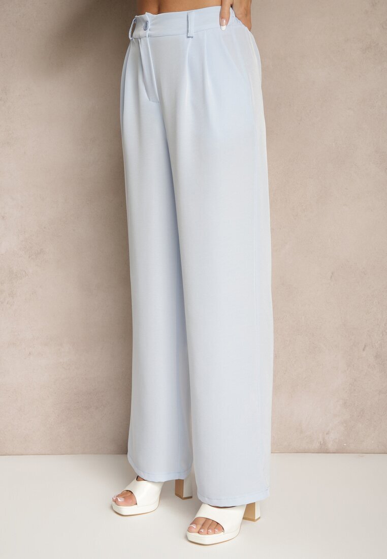 allyson Set Albastru cu Pantaloni cu croi larg și Cămașă cu Legătură Decorativă Filaniella