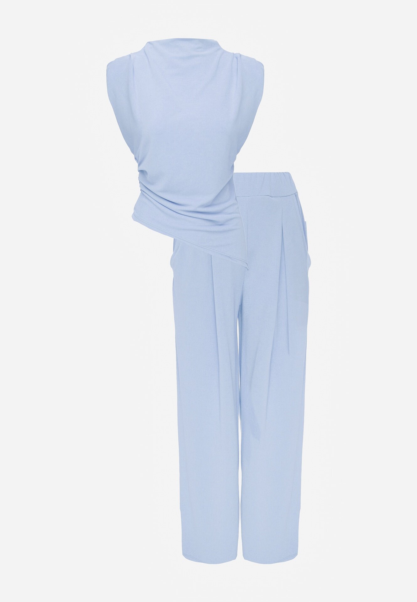 allyson Set Albastru deschis Bluză cu pernuțe la umeri și Pantaloni drepți cu elastic în talie Divanes