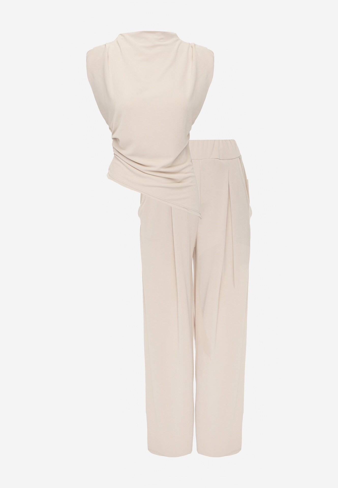 allyson Set bej deschis Bluză cu pernuțe la umeri și Pantaloni drepți cu elastic în talie Divanes