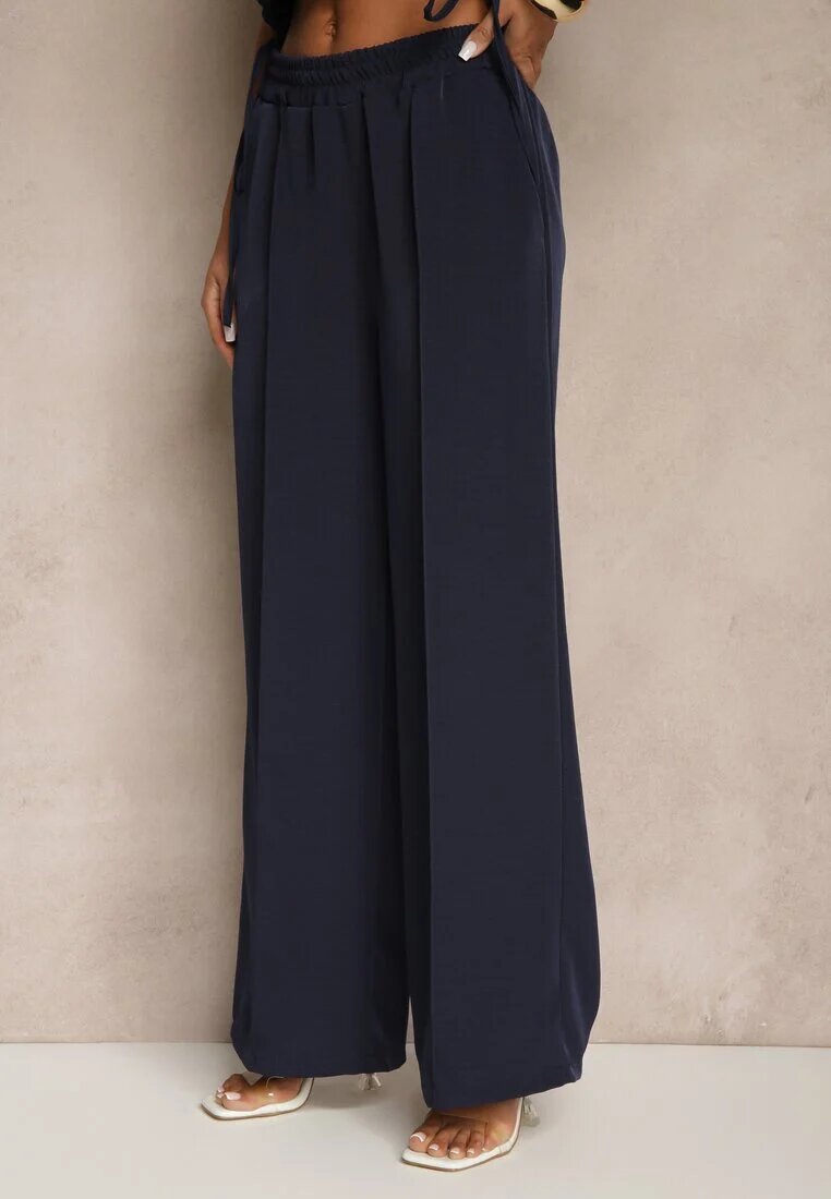 allyson Set bleumarin Pantaloni cu croială largă și Bluză petrecută cu elastic Reavilora