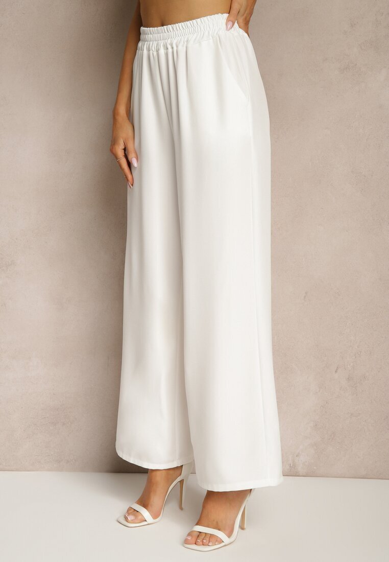 allyson Set de costum Alb Pantaloni largi și Sacou cu curea Solsedi