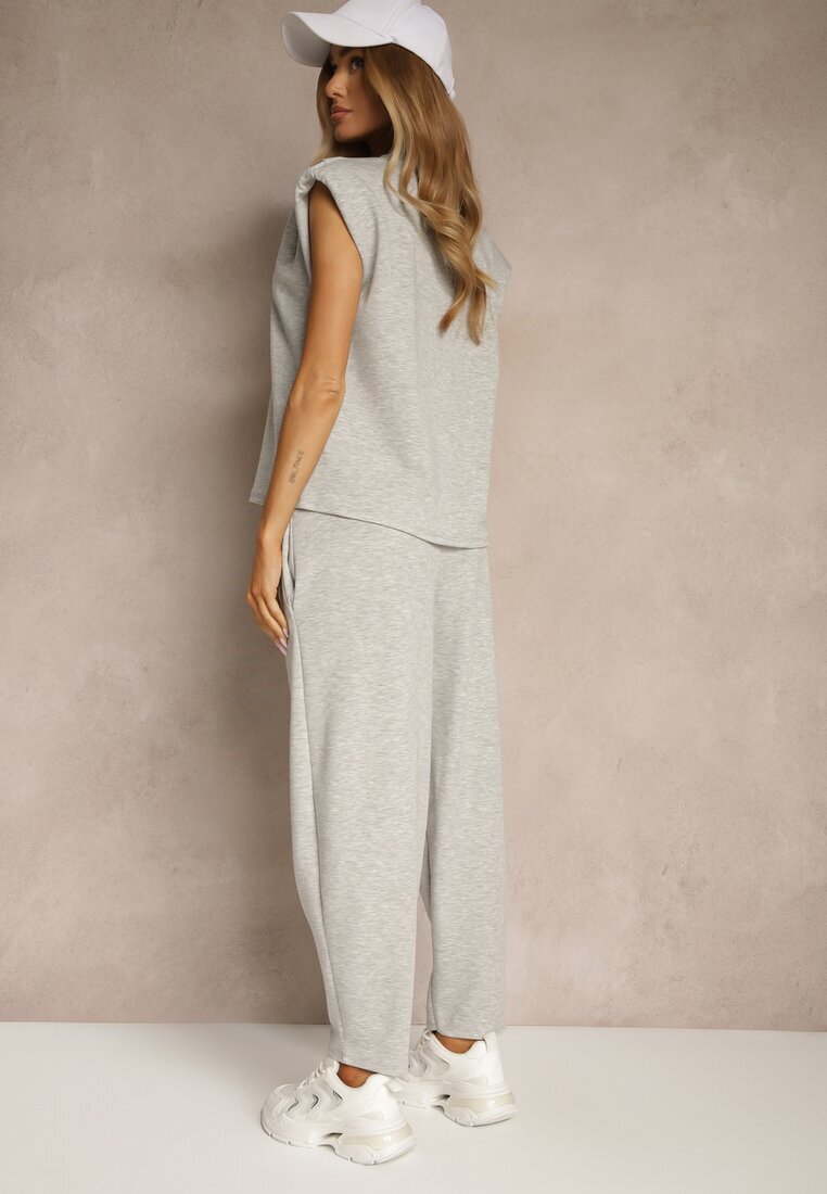 allyson Set de trening gri cu viscoză Pantaloni cu șnur decorativ și Top Nitunela