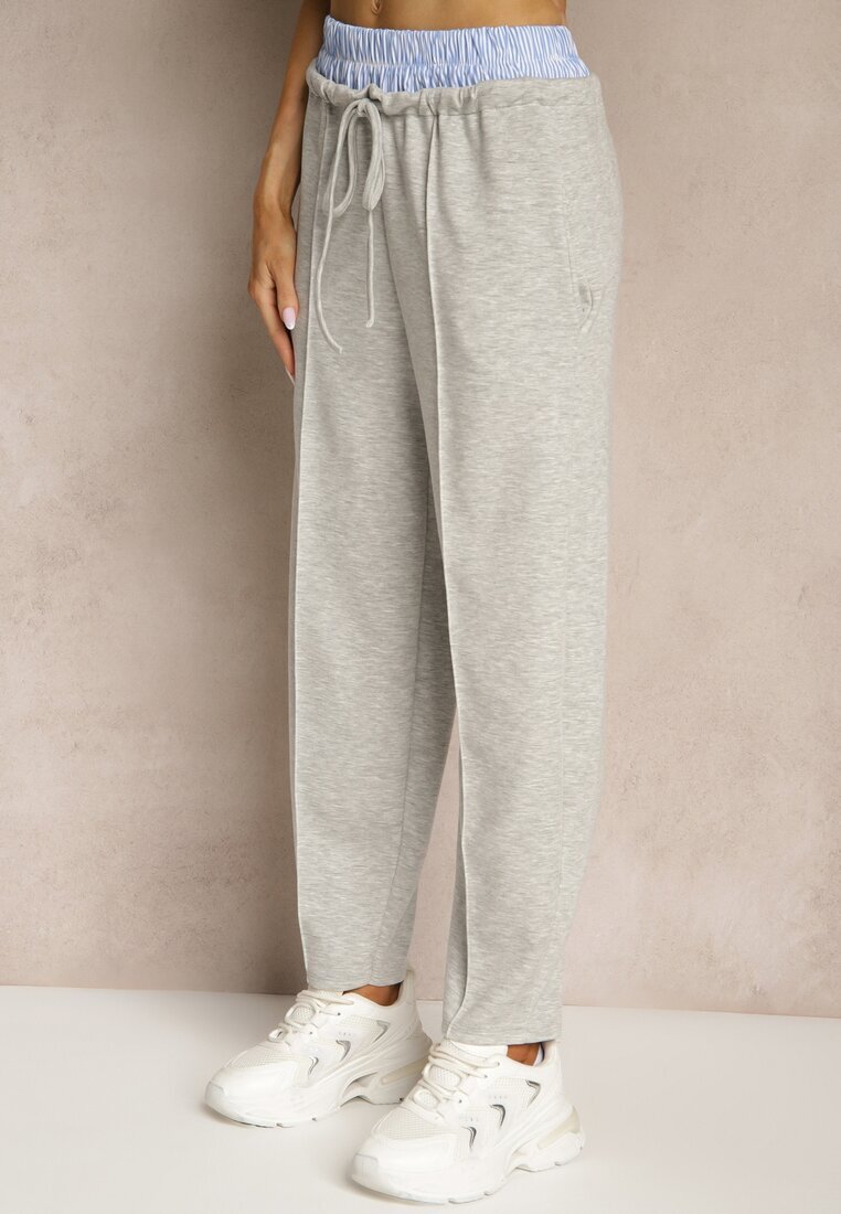 allyson Set de trening gri cu viscoză Pantaloni cu șnur decorativ și Top Nitunela