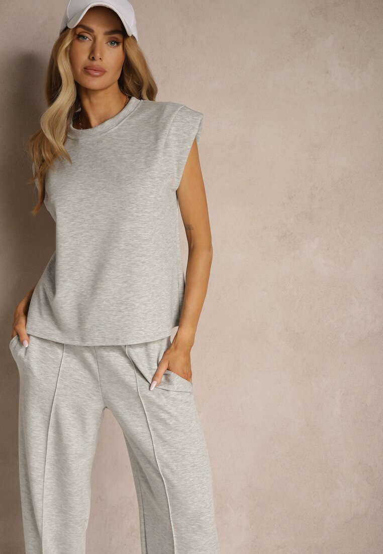 allyson Set de trening gri cu viscoză Pantaloni cu șnur decorativ și Top Nitunela