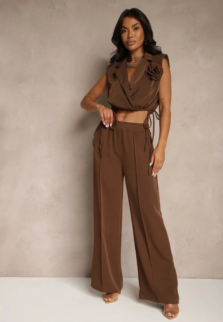 allyson Set Maro Pantaloni cu croială largă și Bluză petrecută cu bandă elastică Reavilora