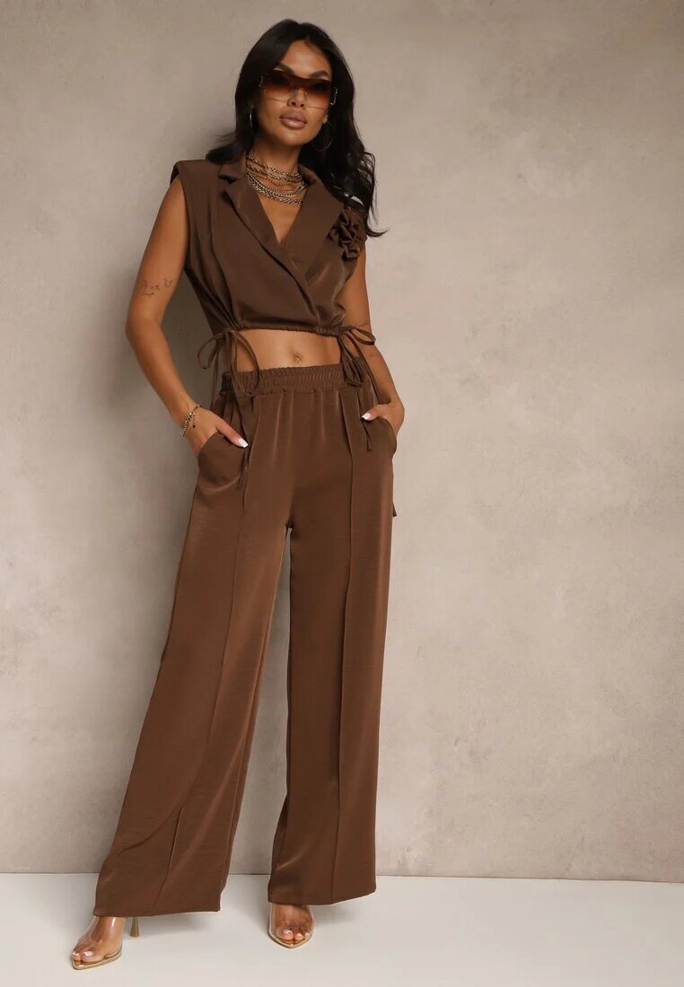 allyson Set Maro Pantaloni cu croială largă și Bluză petrecută cu bandă elastică Reavilora