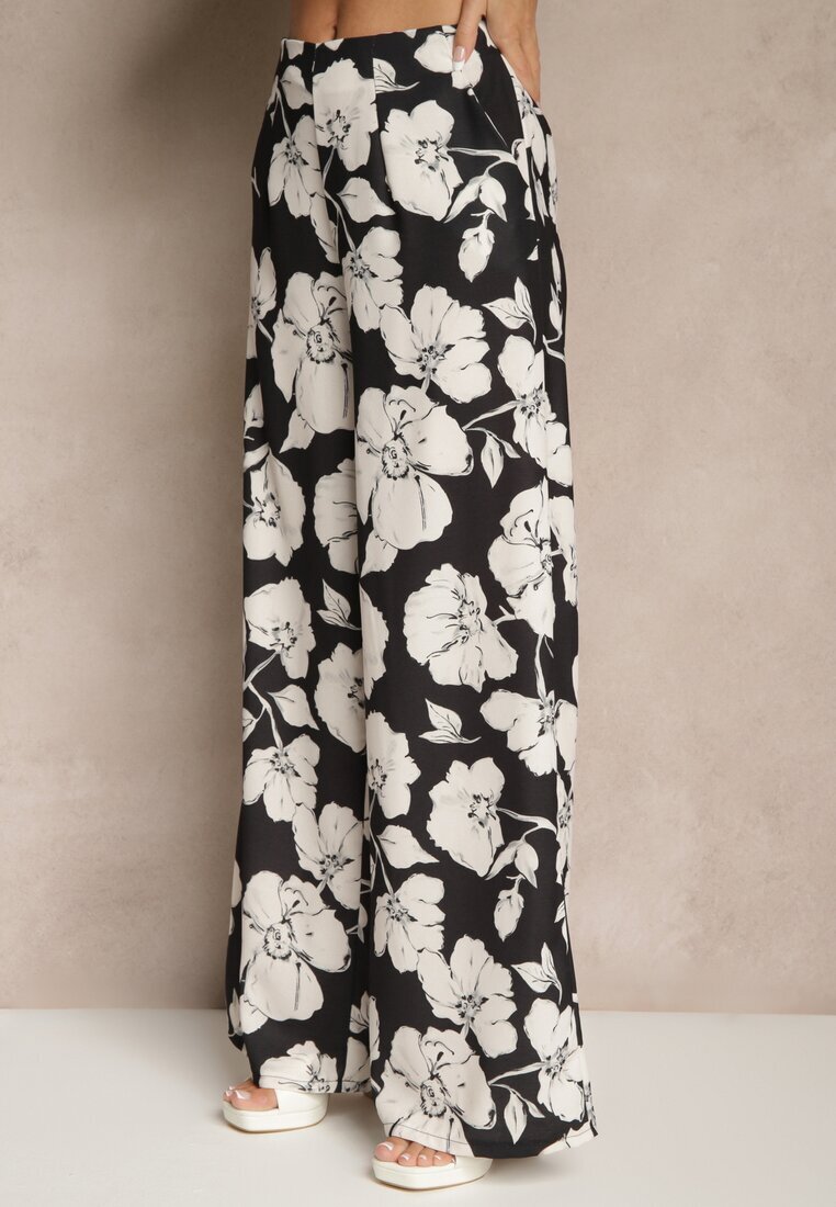 allyson Set Negru cu Imprimeu Floral Cămașă cu Mânecă Scurtă și Pantaloni Largi Revanae