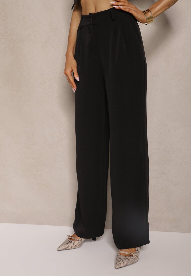 allyson Set Negru cu Pantaloni largi și Cămașă cu Legătură Decorativă Filaniella