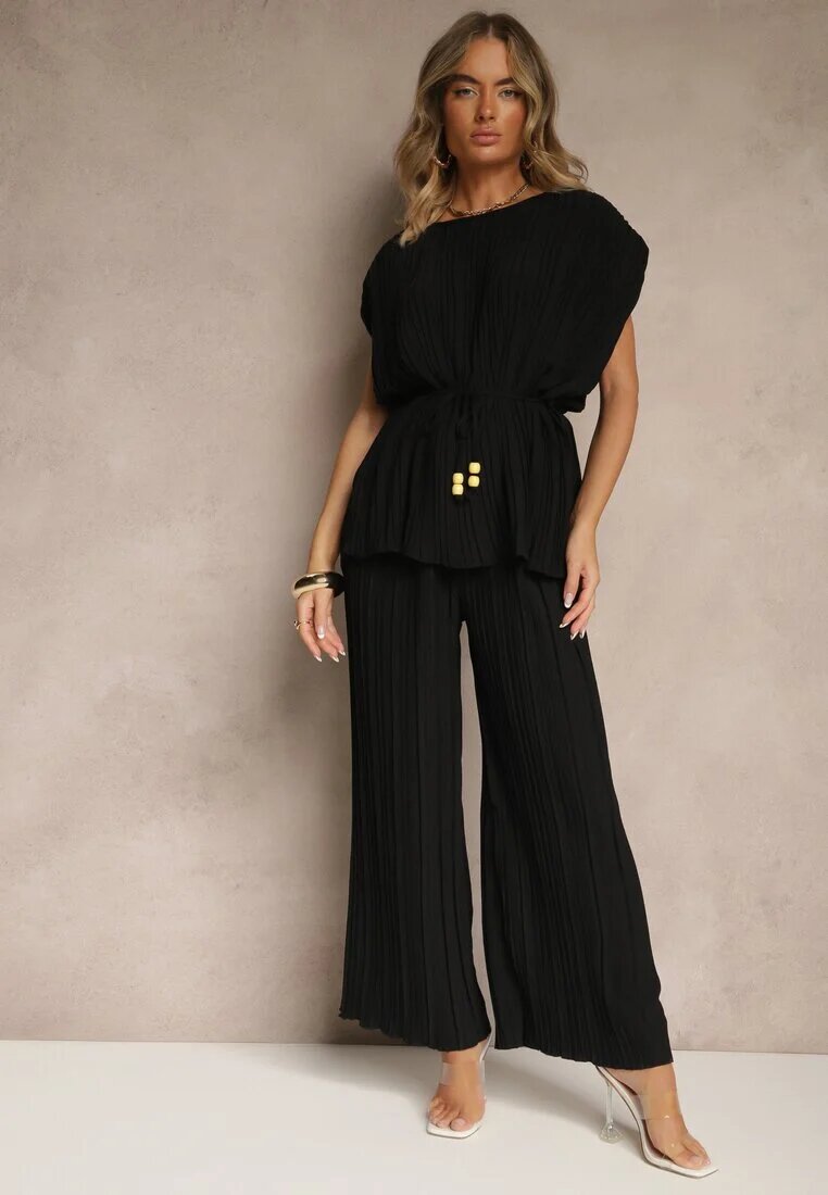 allyson Set Negru Pantaloni cu croială largă și Bluză cu linie de umeri rigidizată Nilamira
