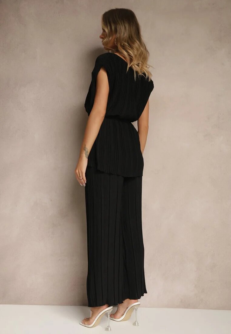 allyson Set Negru Pantaloni cu croială largă și Bluză cu linie de umeri rigidizată Nilamira