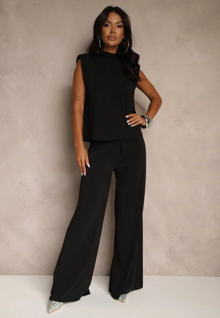 allyson Set Negru Pantaloni Largi și Bluză Decorată cu șnur Halomia