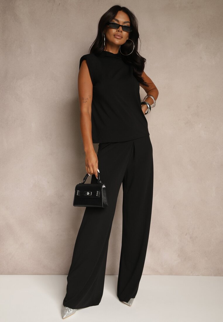 allyson Set Negru Pantaloni Largi și Bluză Decorată cu șnur Halomia