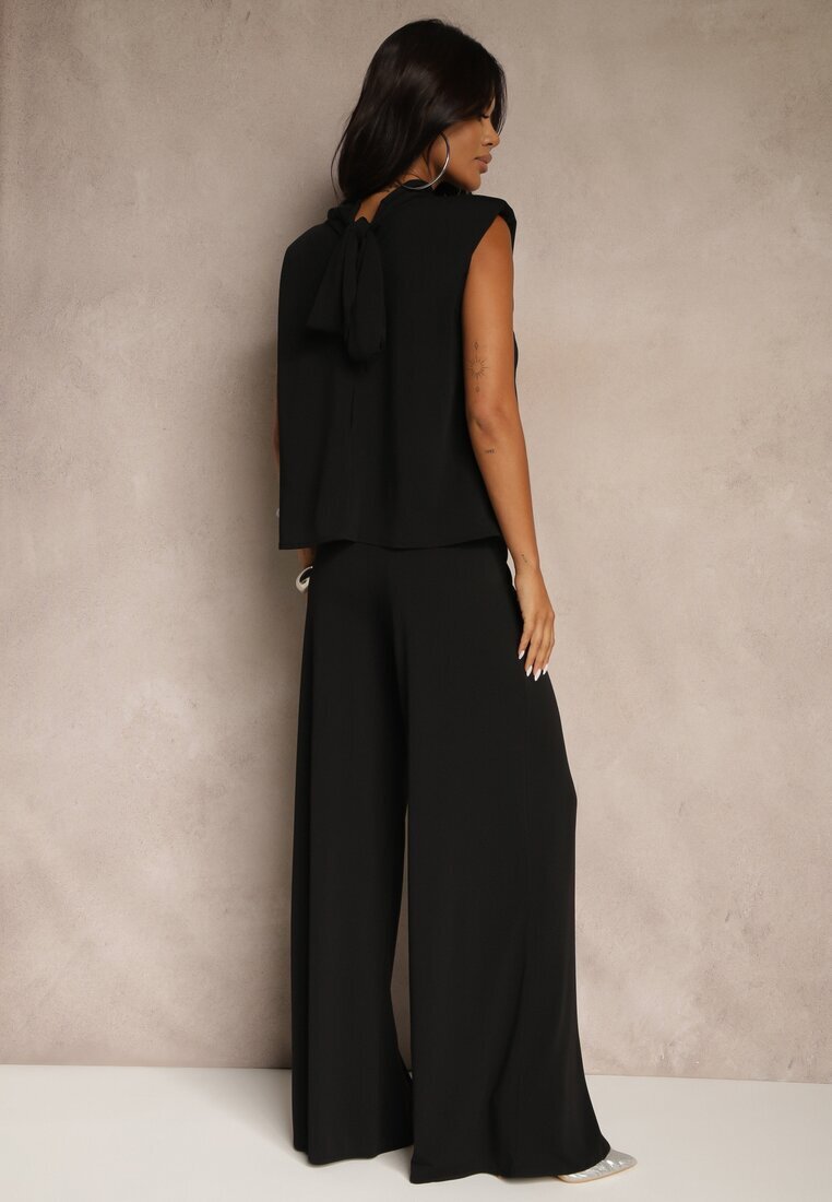 allyson Set Negru Pantaloni Largi și Bluză Decorată cu șnur Halomia