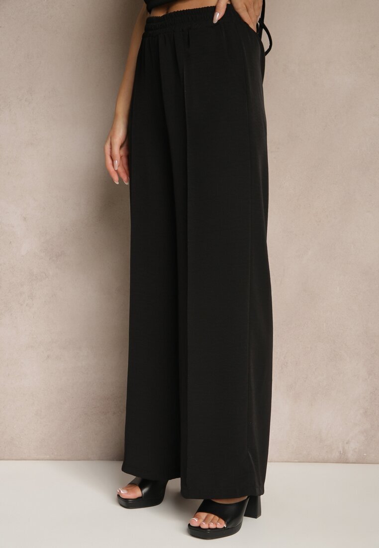 allyson Set Negru Pantaloni largi și Bluză petrecută cu elastic Reavilora