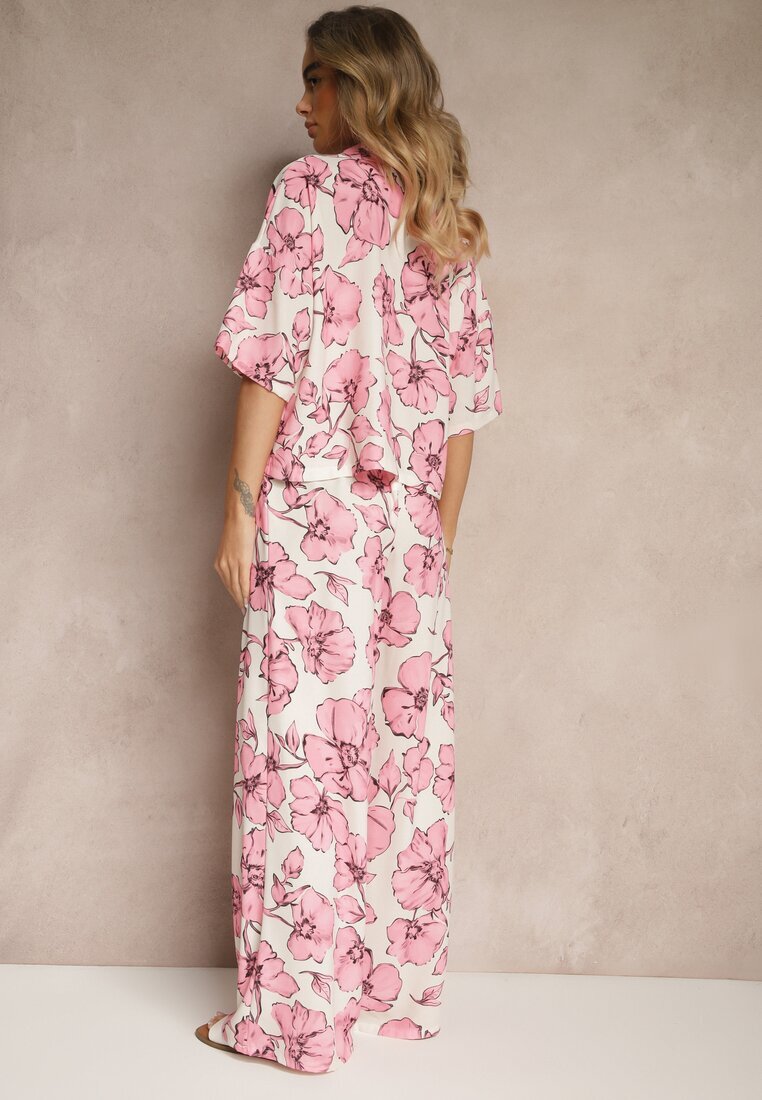 allyson Set Roz Floral Cămașă cu Mânecă Scurtă și Pantaloni Largi Revanae