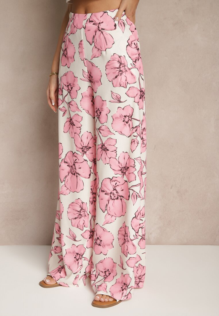 allyson Set Roz Floral Cămașă cu Mânecă Scurtă și Pantaloni Largi Revanae