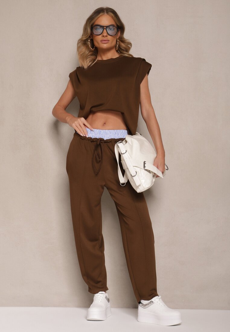 allyson Set Trening Maro cu Viscoză Pantaloni cu Șnur Decorativ și Top Nitunela