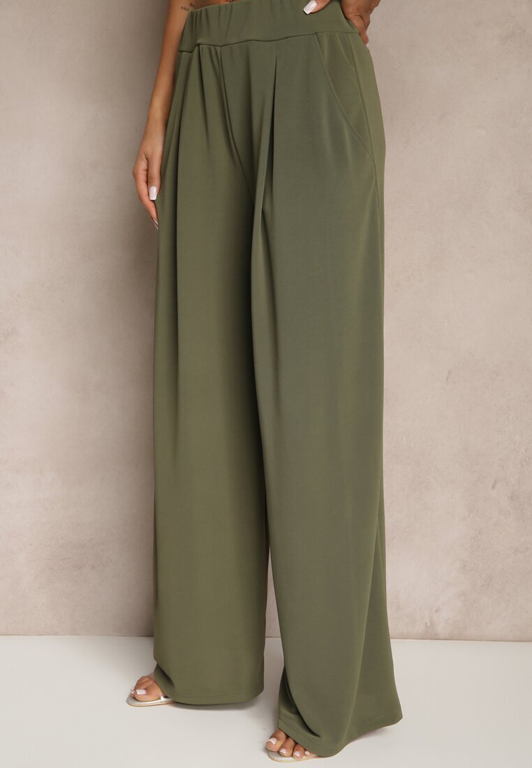 allyson Set Verde închis Bluză cu pernuțe la umeri și Pantaloni drepți cu elastic în talie Divanes