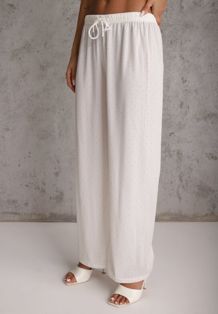 ambitionfly Compleu Oversize Alb Zdobit cu Pietre Tricou și Pantaloni Arnateia