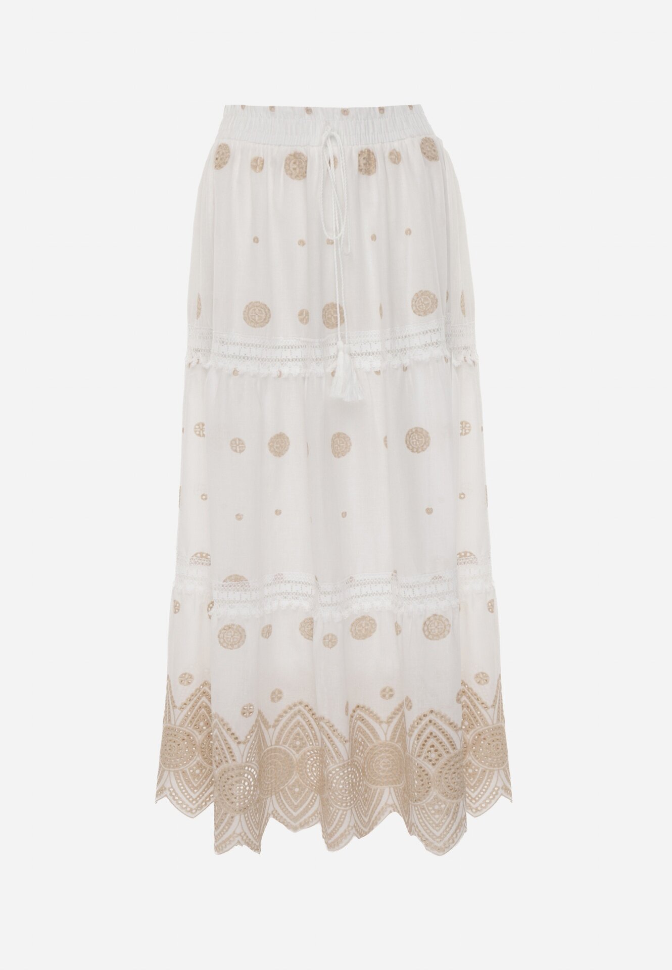 ambitionfly Fustă din bumbac Casual în stil Boho decorată cu decupaje și modele brodate Hermat Bej