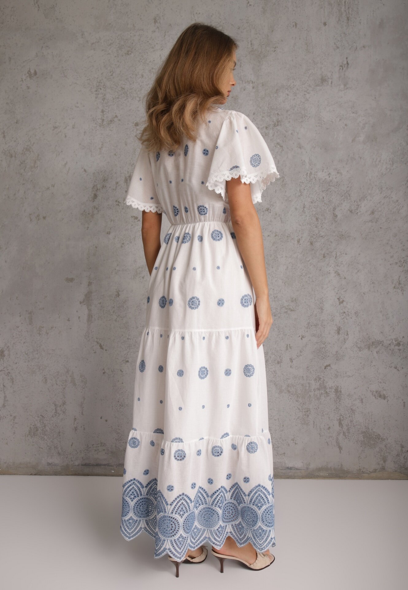 ambitionfly Rochie rustică din bumbac pentru vară decorată cu broderie și ciucuri Damea Albastră