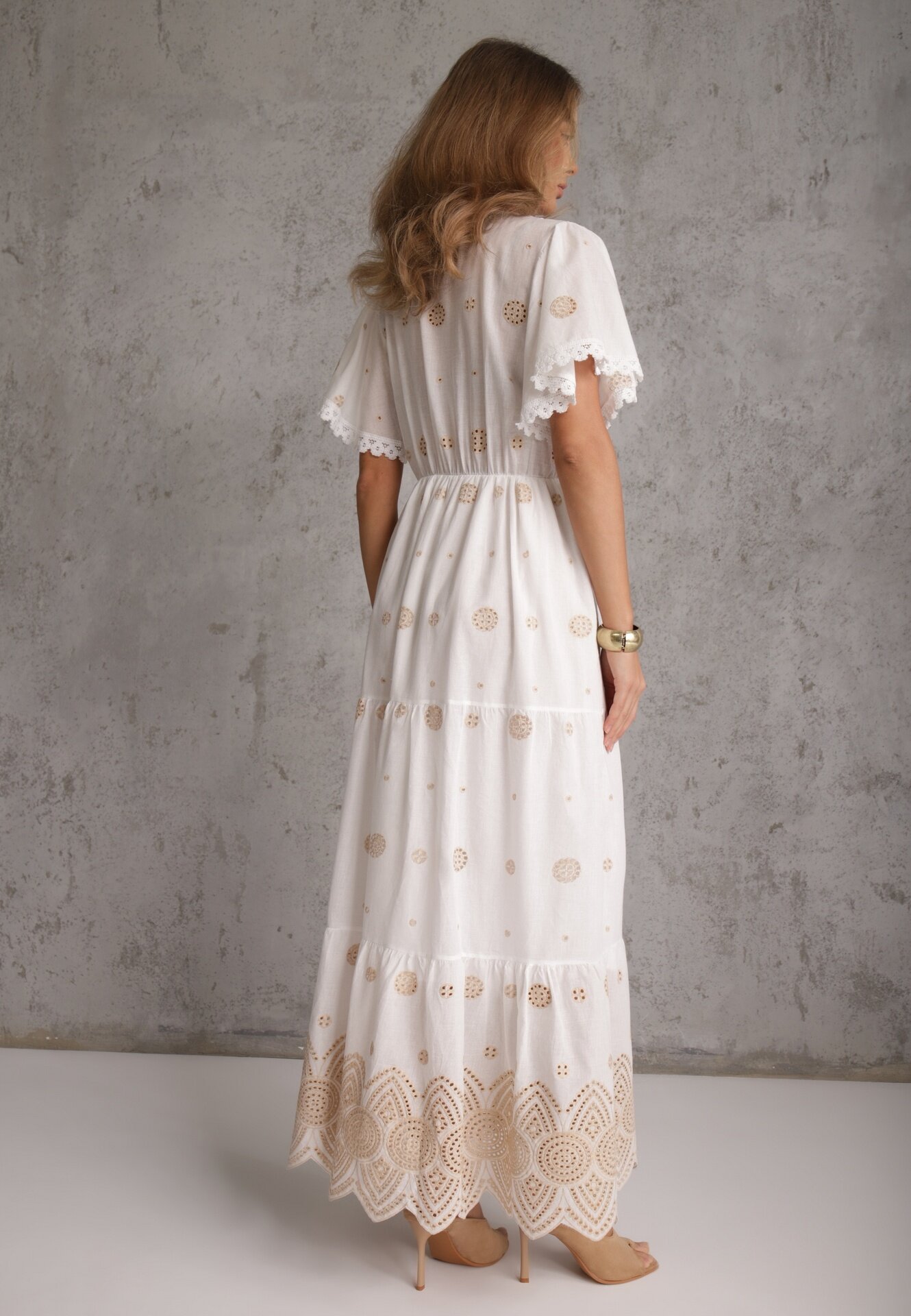 ambitionfly Rochie rustică din bumbac pentru vară decorată cu broderie și ciucuri Damea Bej
