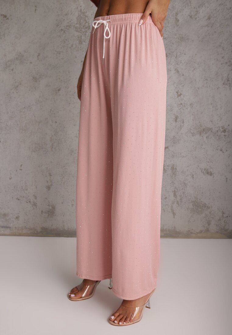 ambitionfly Set Roz Supradimensionat Decorat Cu Zirconii Tricou și Pantaloni Arnateia