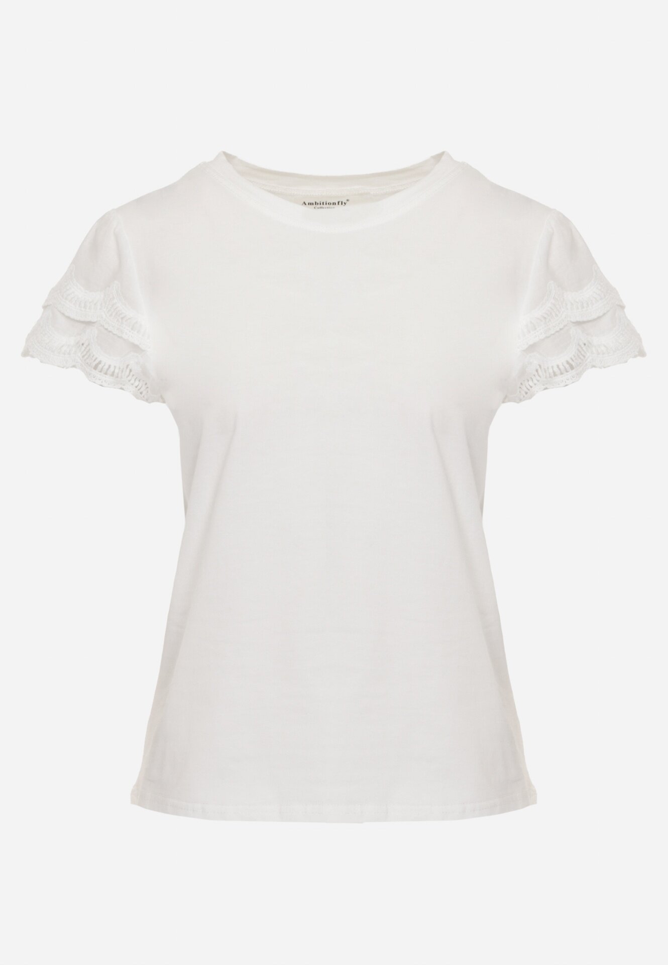 ambitionfly Tricou alb din bumbac cu mâneci din dantelă Hycis