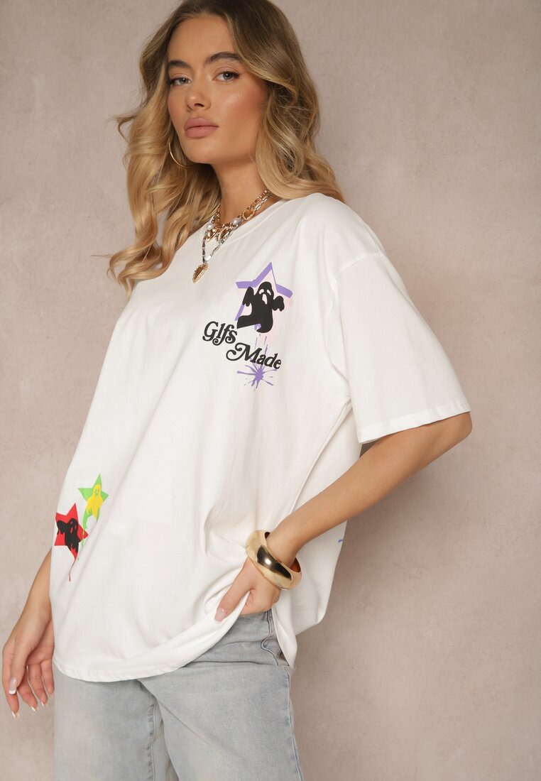 ambitionfly Tricou Alb din Bumbac și Imprimeu Decorativ Sovreti
