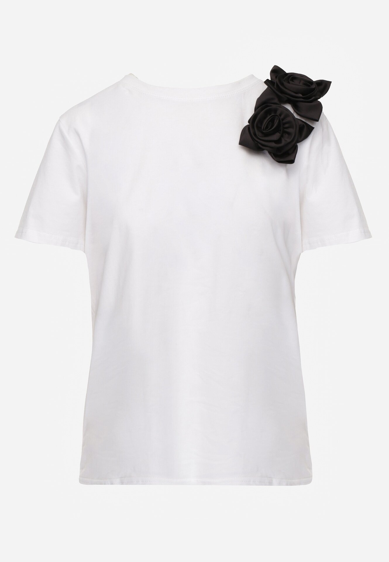 ambitionfly Tricou Alb-Negru Din bumbac Cu croială clasică cu aplicații florale 3D Morgane