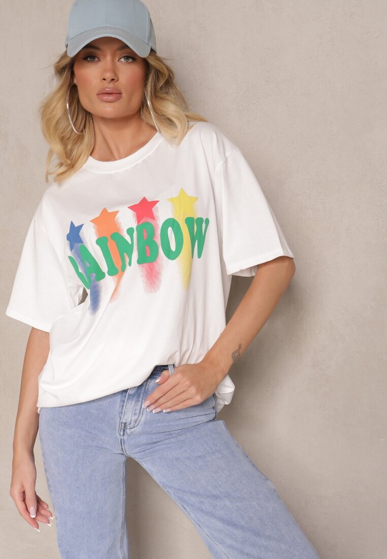 ambitionfly Tricou Alb Oversize cu Inscripție Imprimată Ilorella