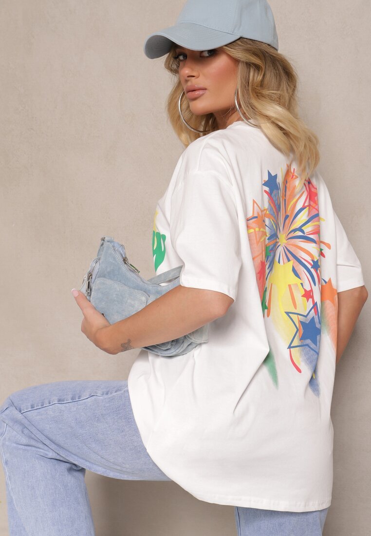 ambitionfly Tricou Alb Oversize cu Inscripție Imprimată Ilorella