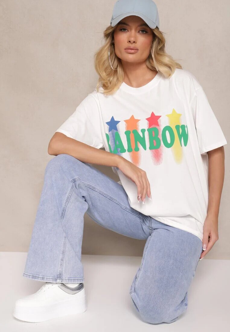 ambitionfly Tricou Alb Oversize cu Inscripție Imprimată Ilorella