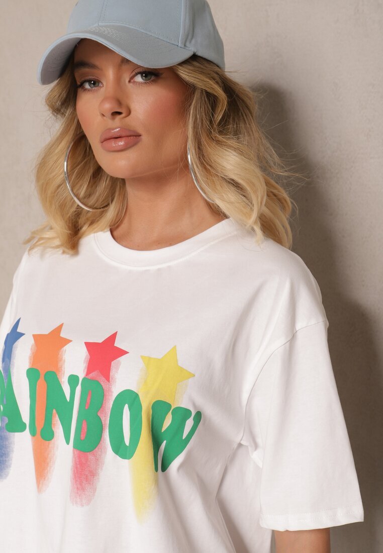 ambitionfly Tricou Alb Oversize cu Inscripție Imprimată Ilorella