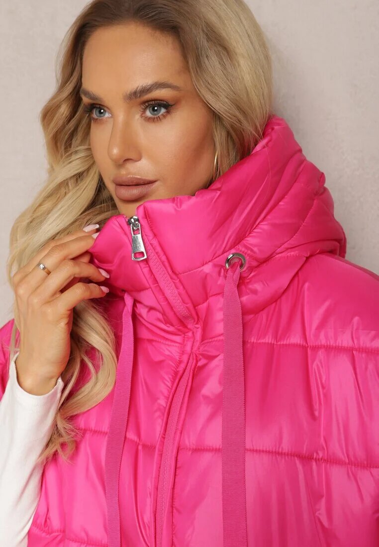 ann gissy Geacă Fucsia Matlasată cu Mânecă 3/4 și Glugă Tip Anorac Arisoltta