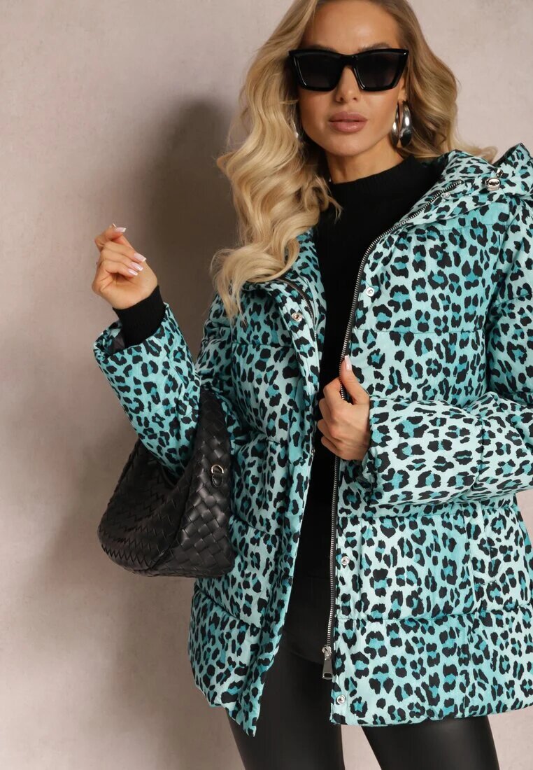 ann gissy Geacă verde deschis cu imprimeu leopard matlasată și cu cordon Amivea