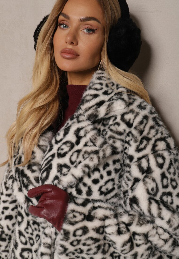 ann gissy Jachetă Albă din blană cu imprimeu leopard și buzunare Delinnea