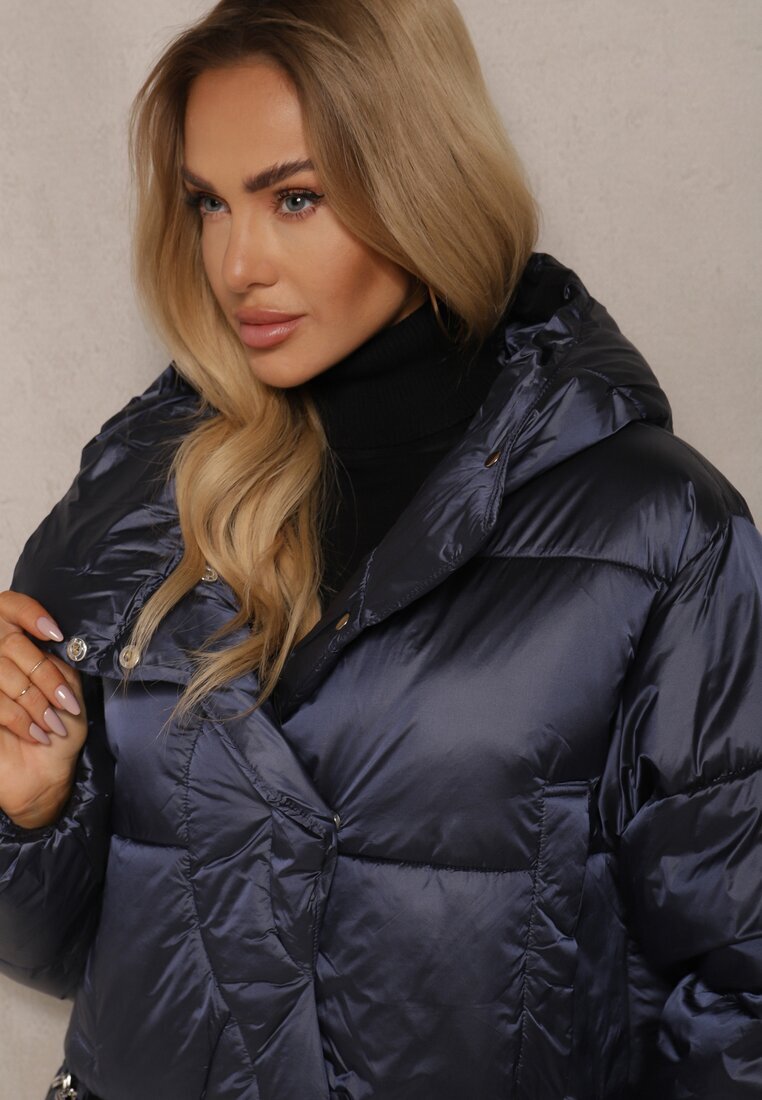 ann gissy Jachetă Albastru marin Casual cu cusături matlasate glugă și buzunare Tinnetia