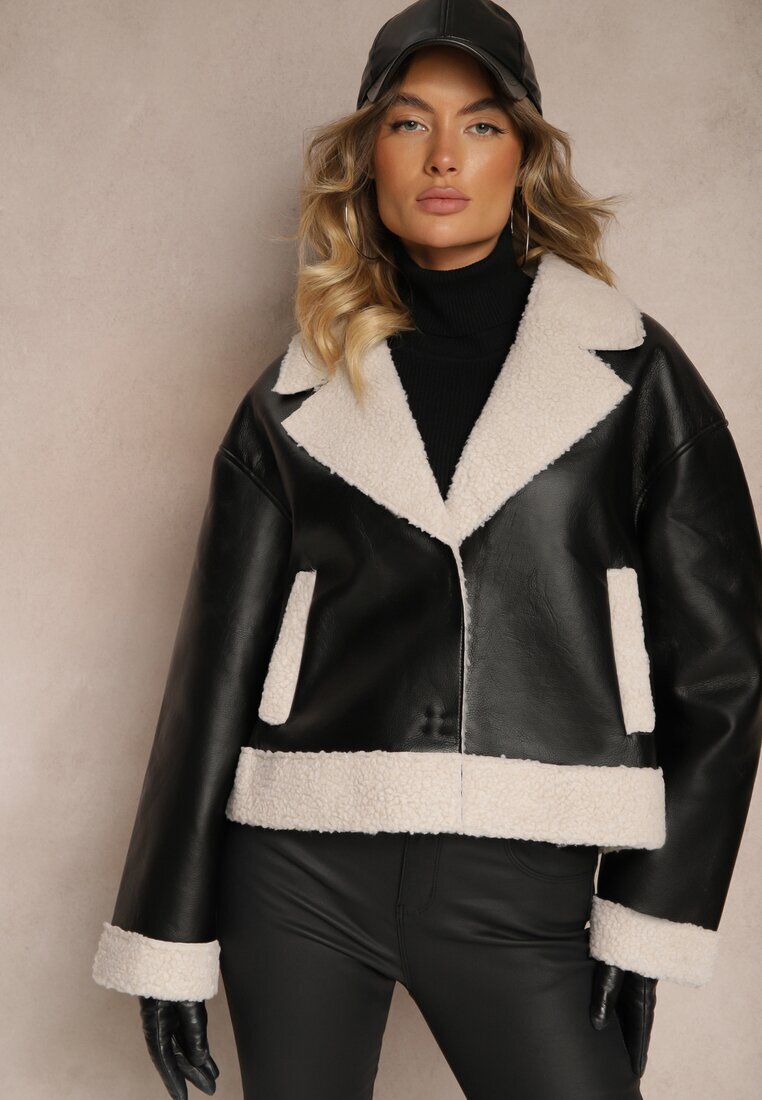 ann gissy Jachetă Neagră Biker Stil Ramones cu Căptușeală de Blană Nikinia