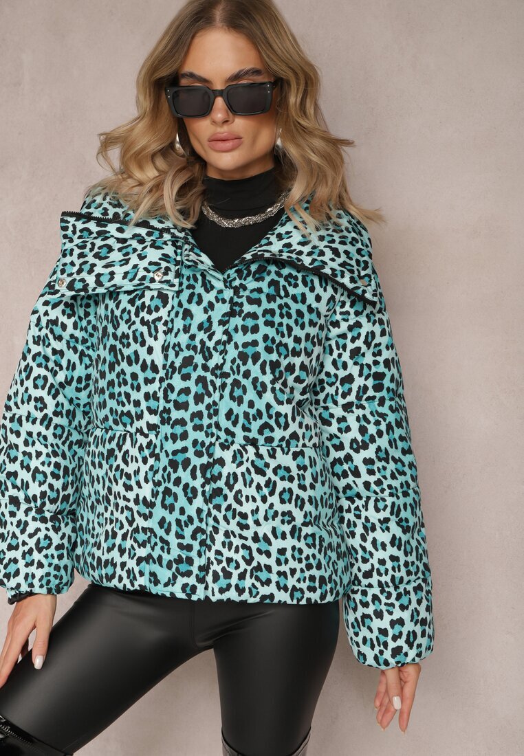ann gissy Jachetă Verde deschis matlasată cu imprimeu leopard și guler Gelasa