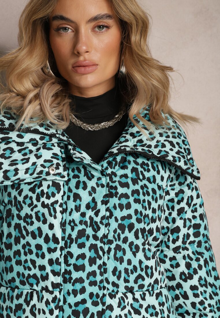 ann gissy Jachetă Verde deschis matlasată cu imprimeu leopard și guler Gelasa