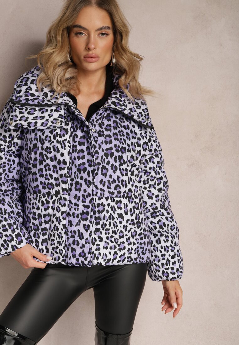 ann gissy Jachetă Violet cu imprimeu leopard cu matlasare și guler Gelasa