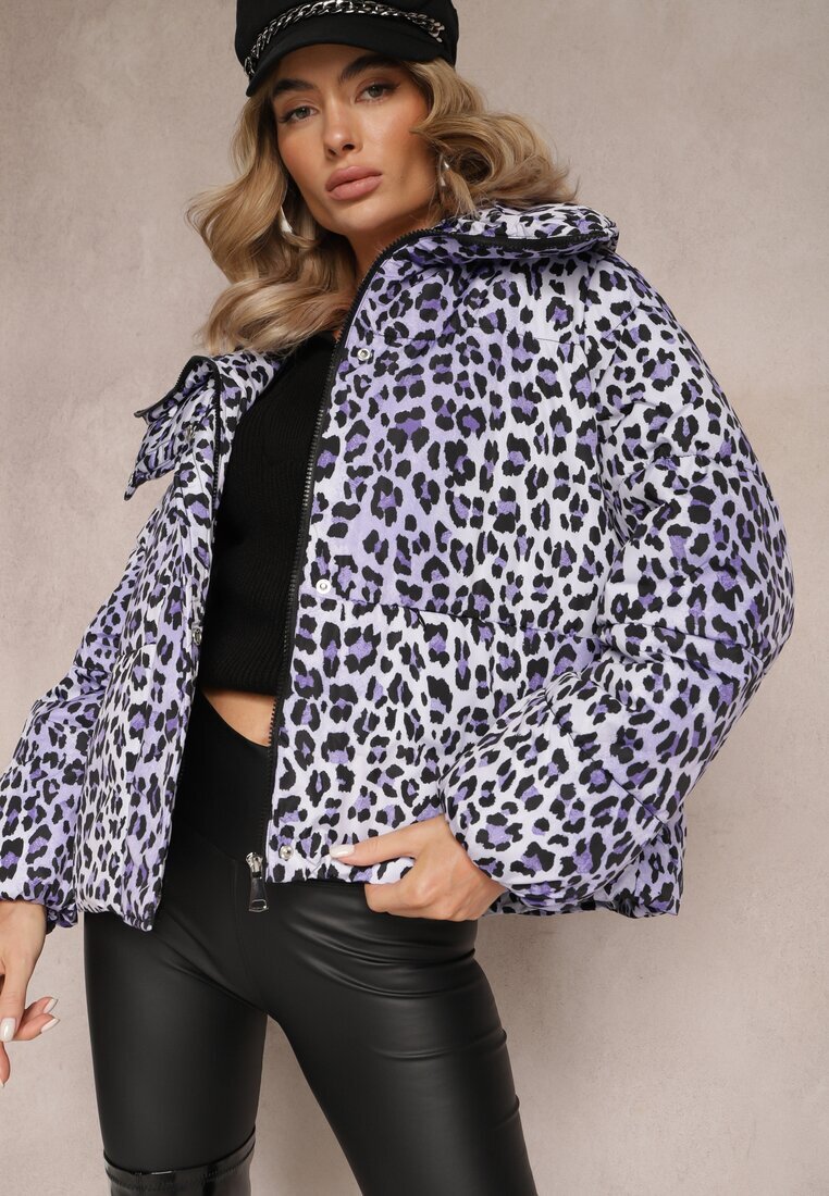 ann gissy Jachetă Violet cu imprimeu leopard cu matlasare și guler Gelasa