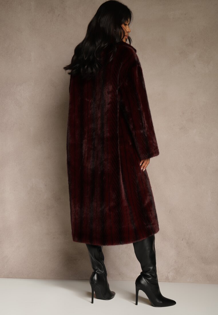 ann gissy Palton de blană Bordeaux Oversize cu buzunare cu clape Zellnessa